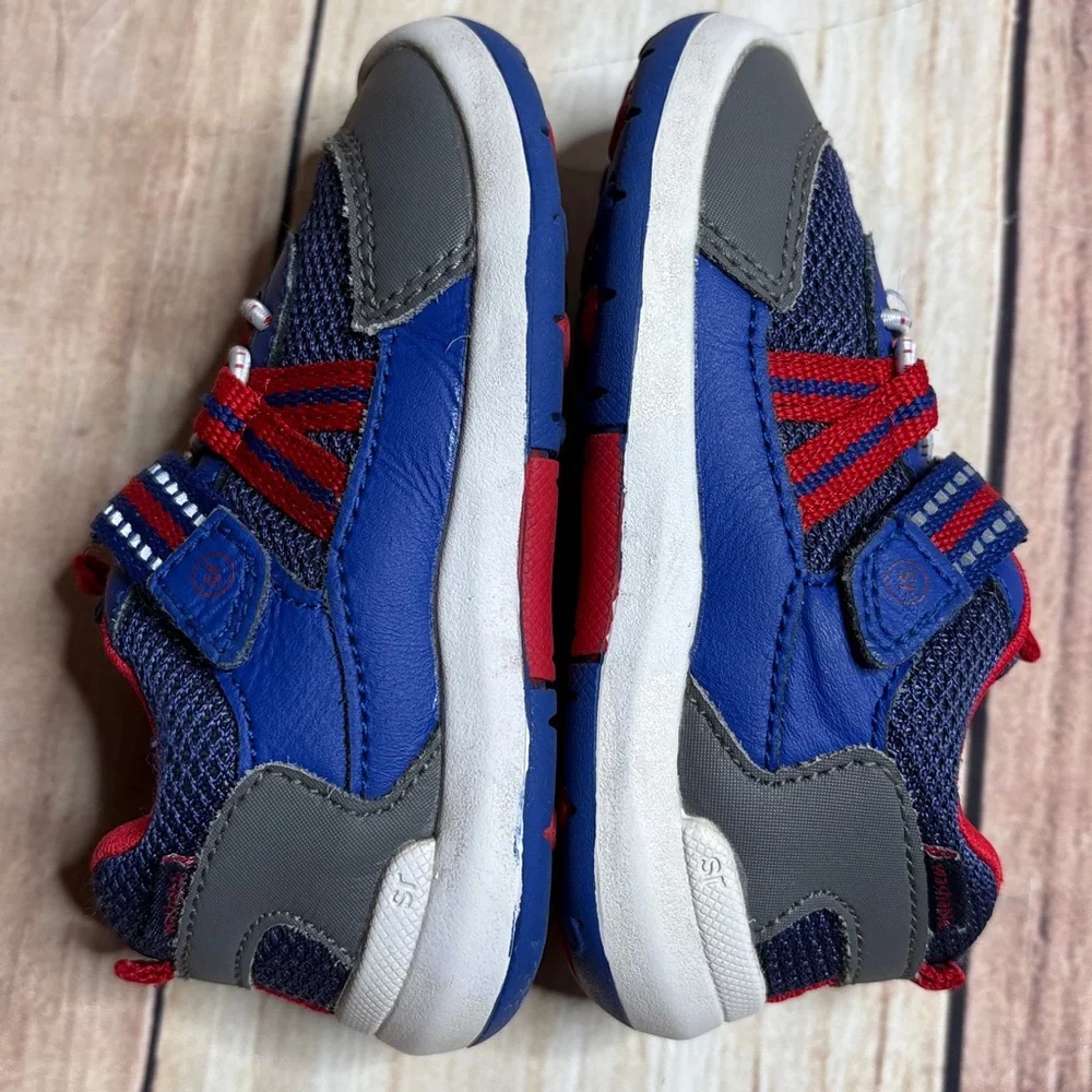 Stride Rite Velcro Closure Sneakers Blue And Red Boys Size 6 Wide Width - Picture 5 of 12